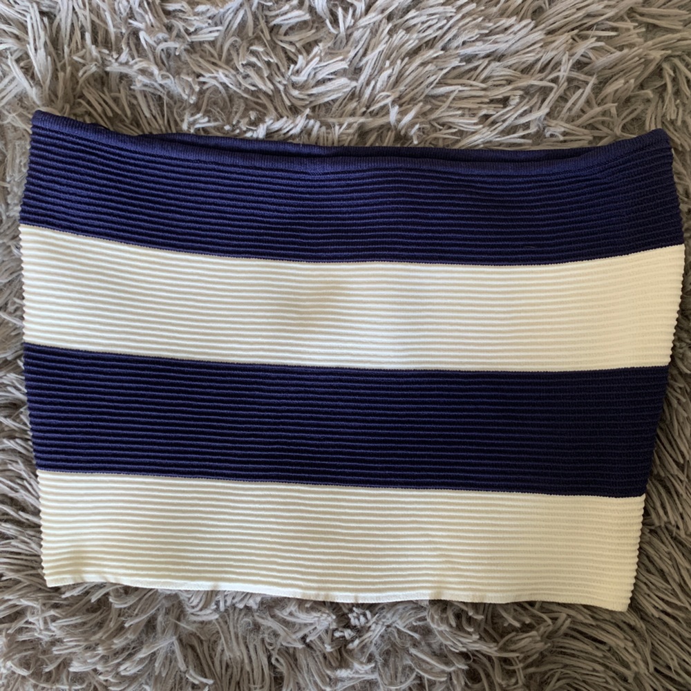 L.A. Hearts - Navy Blue and White Striped Strapless Top - Size M